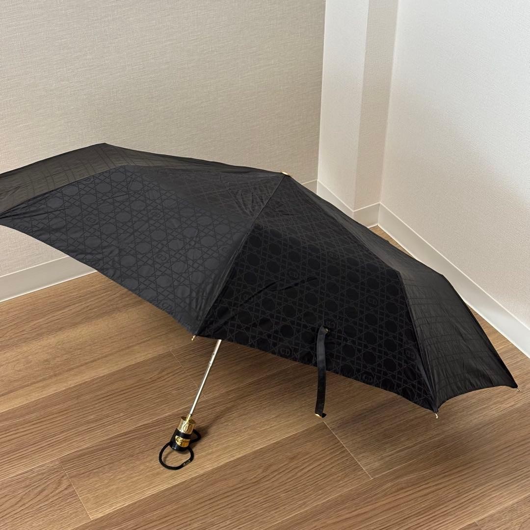 Christian Dior Folding Umbrella Black Authentic Luxury Umbrella Compact