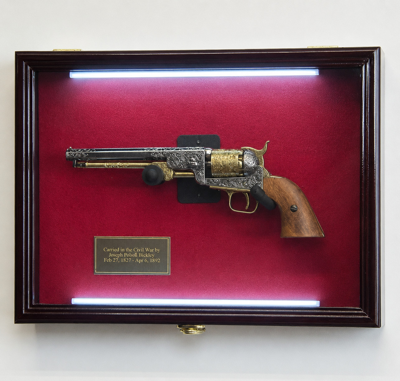 Gun Display Case Light Cherry Wood Handgun Pistol Revolver LARGE LED Shadow Box