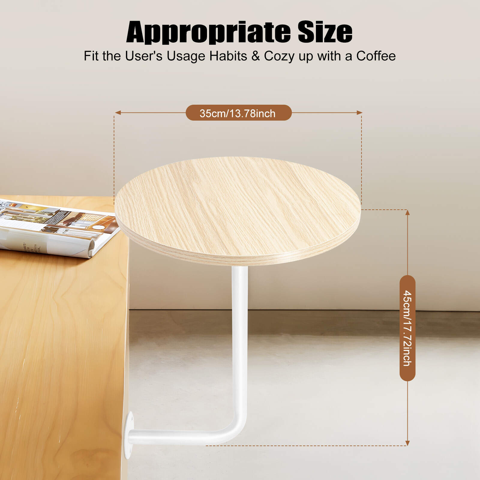 Wall Mounted Round Table for Coffee Shop Milk Tea Store, Log/White