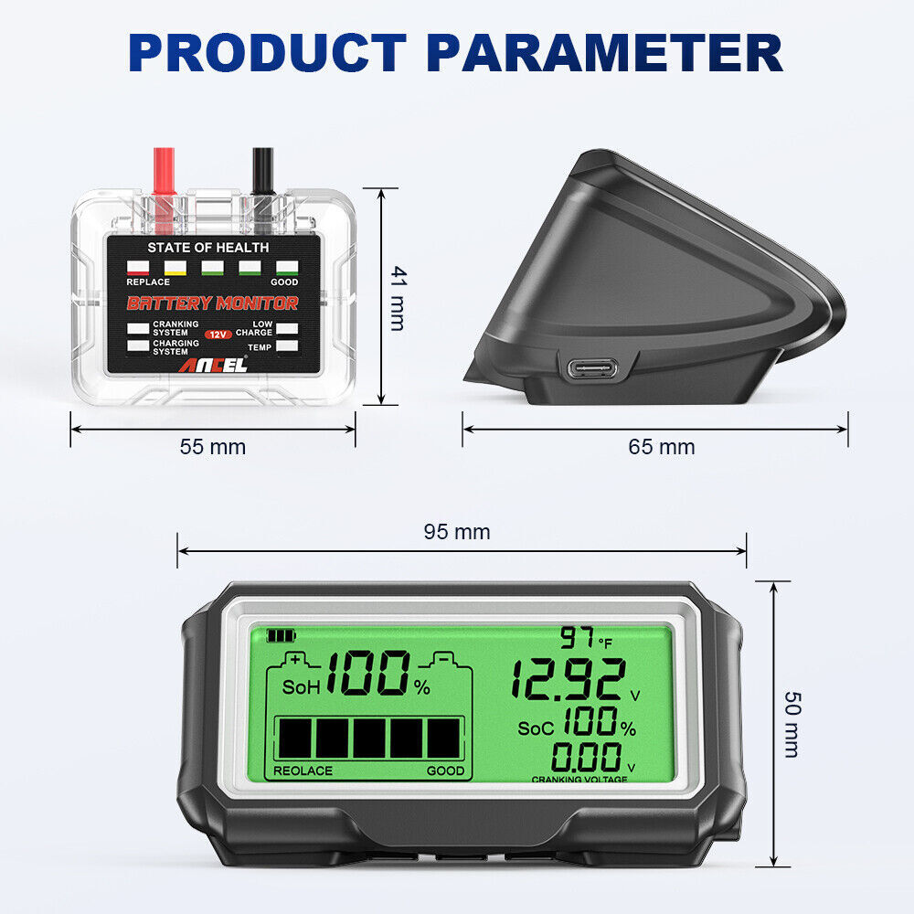 ANCEL BM200 PRO LED Battery Tester Battery Health SOH SOC Tester Analyzer 12V