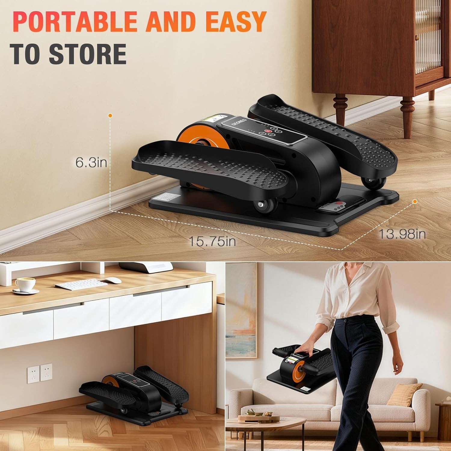 Compact Under Desk Elliptical with 12 Adjustable Speeds & Lightweight Design