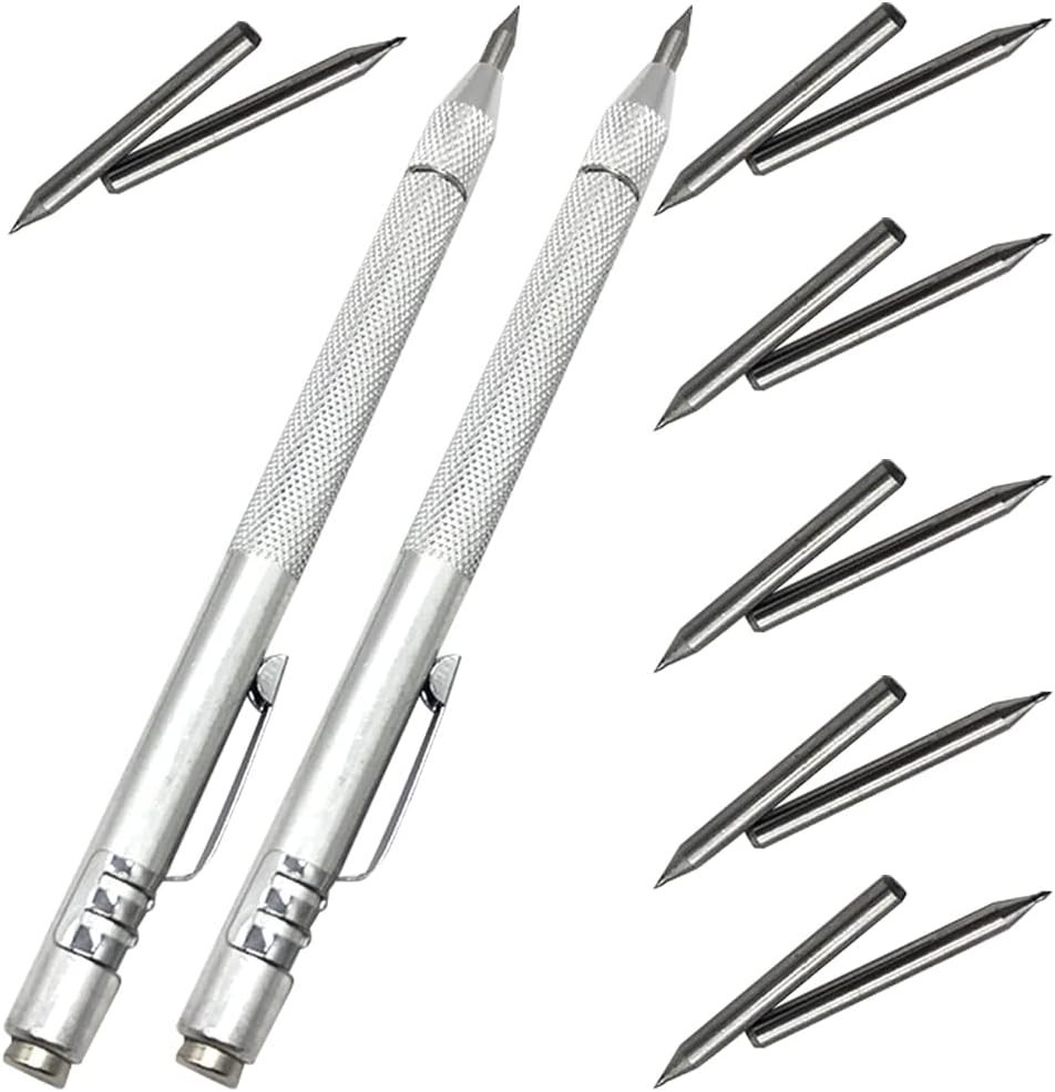 2-Pack Tungsten Carbide Scriber Set with 12 Replacement Tips & Magnetic Closure