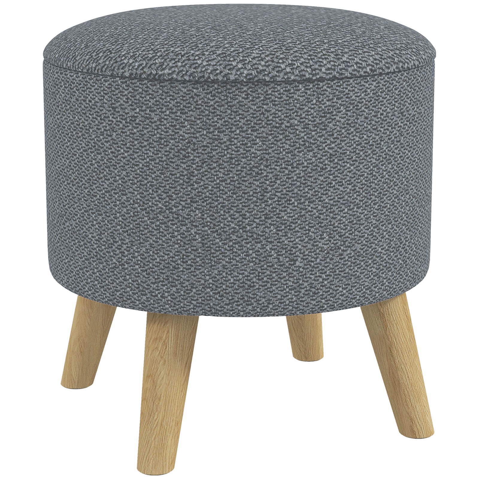 Gray Round Storage Ottoman, Cushioned Stool Chair with Hidden Storage