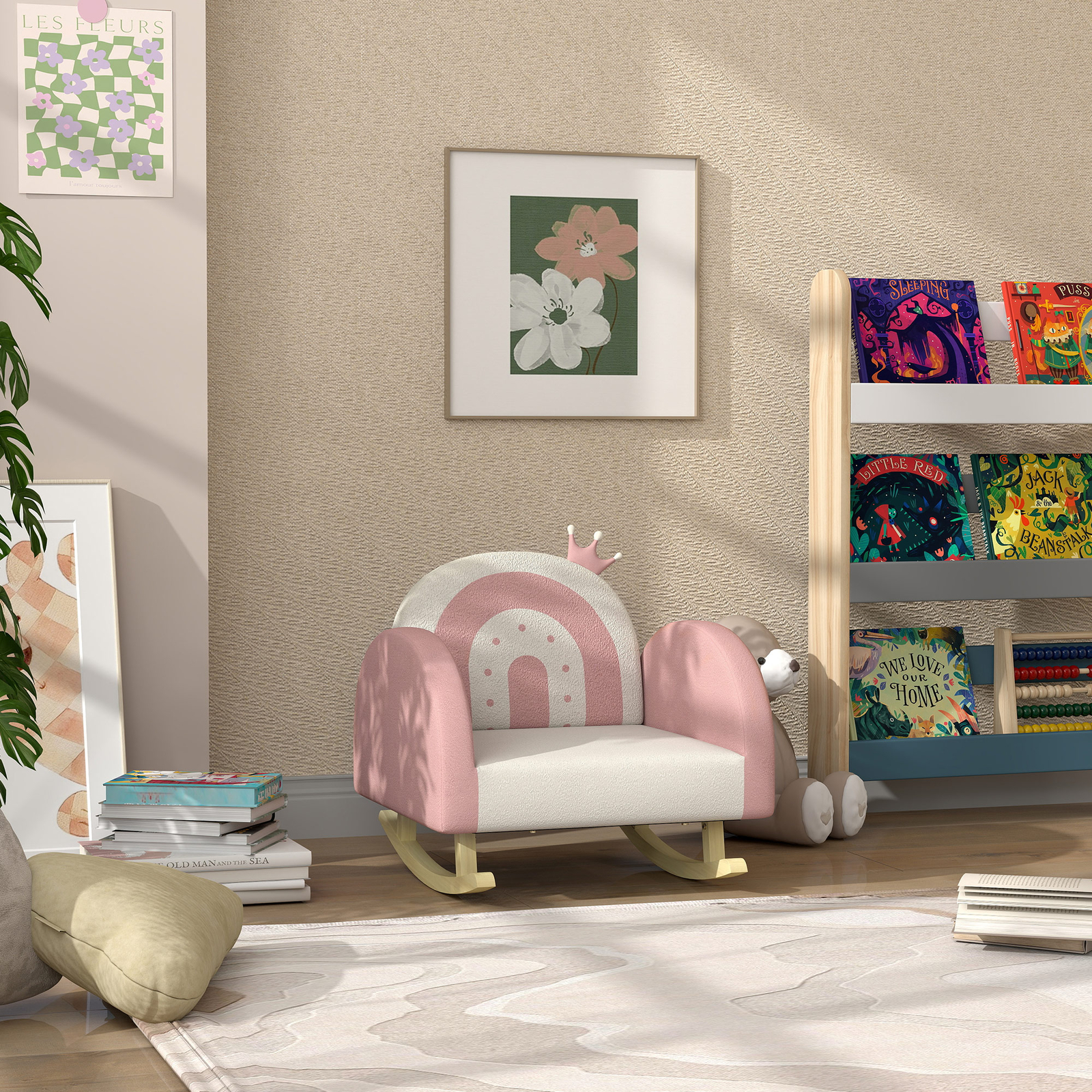 Kids Rocking Chair, Crown Decor Toddler Chair for Bedroom Playroom