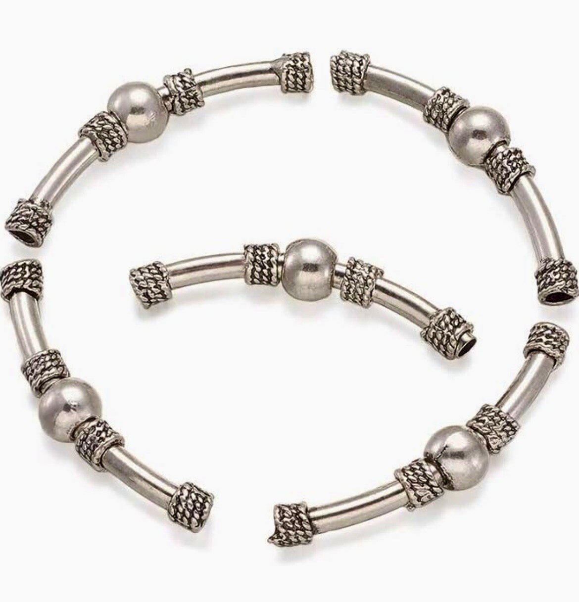 Pandahall 5pcs Tibetan-Style Alloy Curving Tube Beads Antique Silver Bar 50x4mm