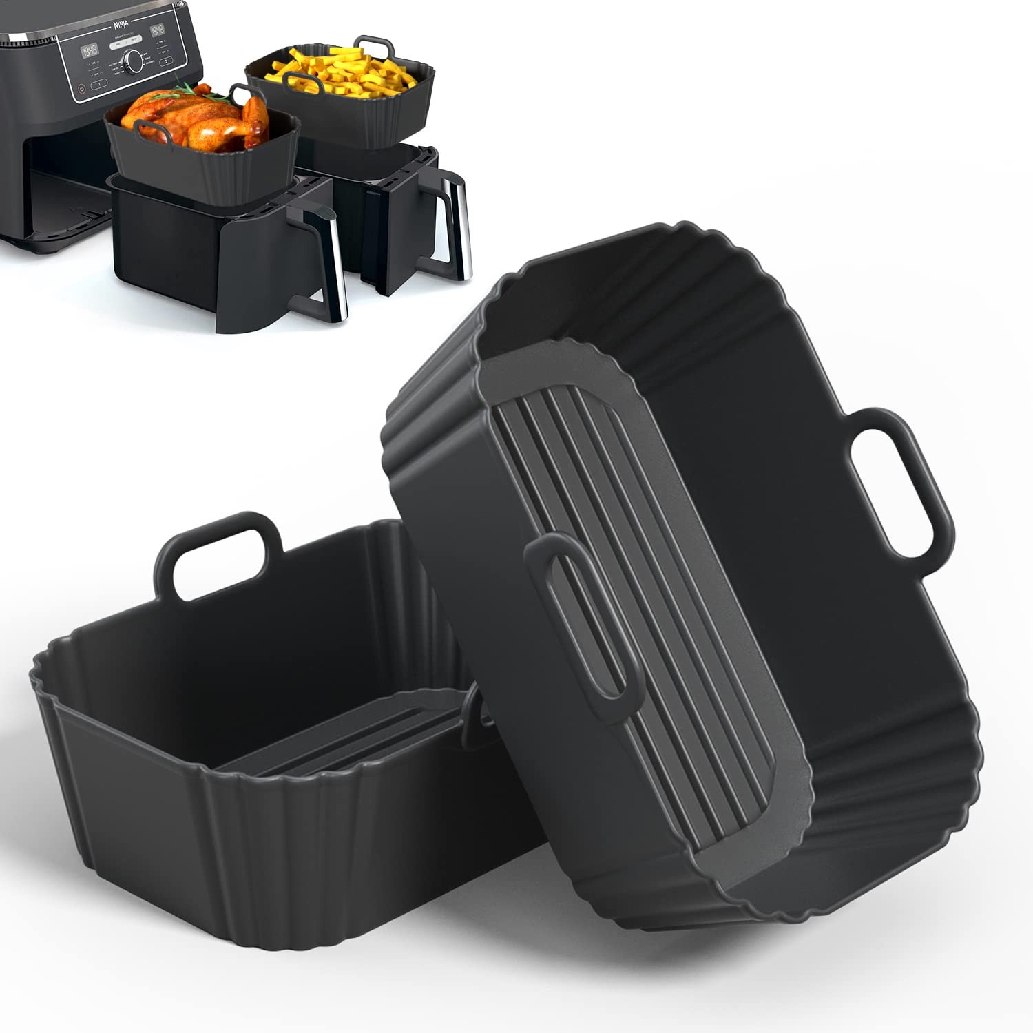 PINTAUR Silicone Air Fryer Liners 2 Pack, Reusable 8-10QT, Black