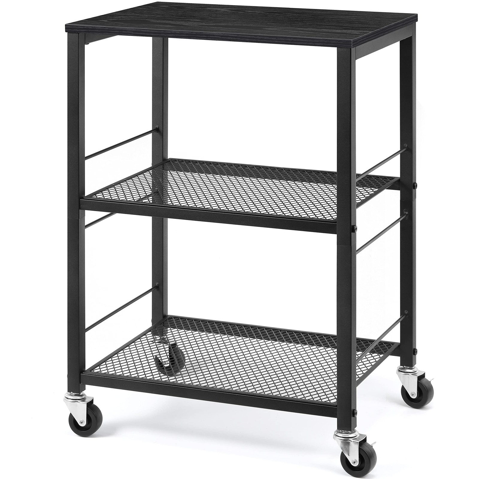 3 Tier Rolling Cart, Black Kitchen Carts on Wheels with Storage, Multifunctio...