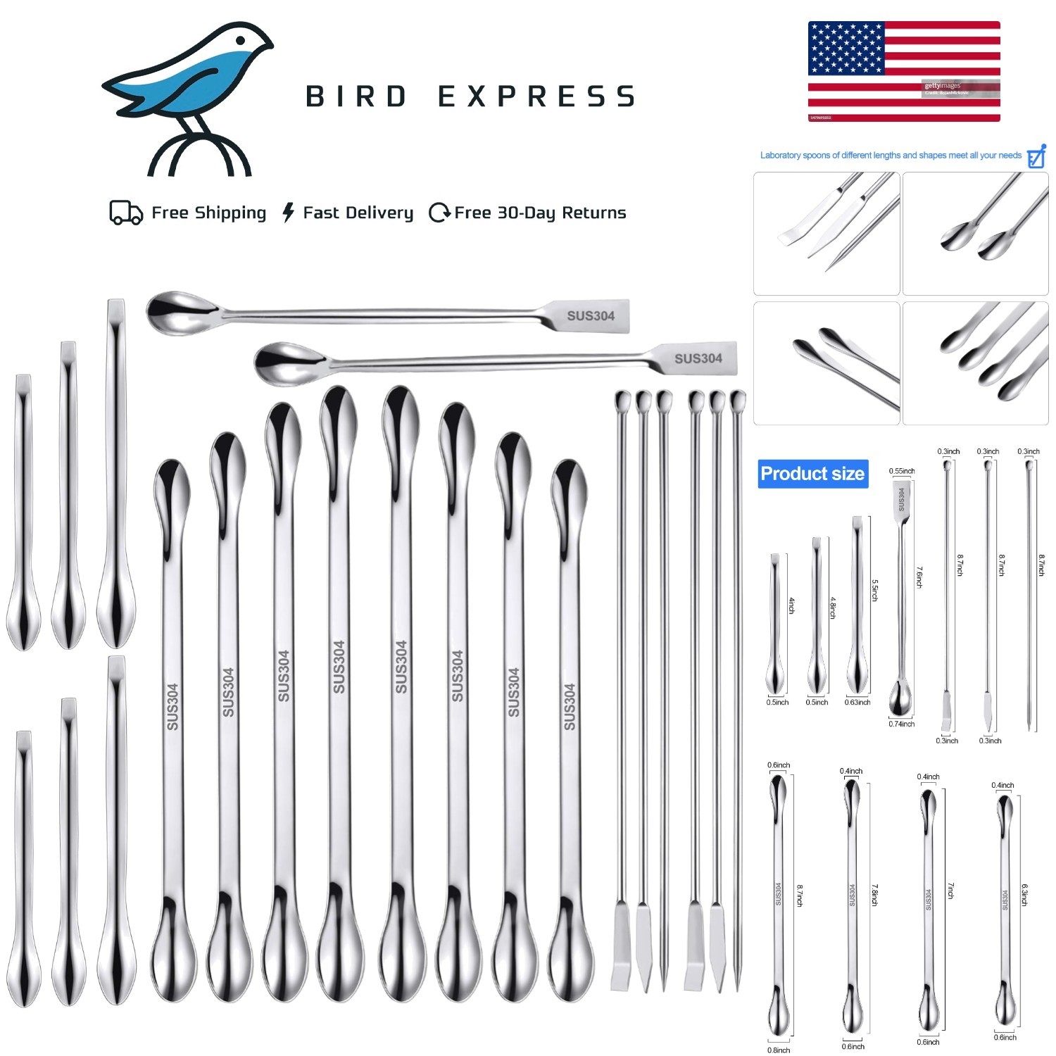 22 Piece Stainless Steel Lab Spatula Micro Scoop Set Laboratory Sampling Spoons