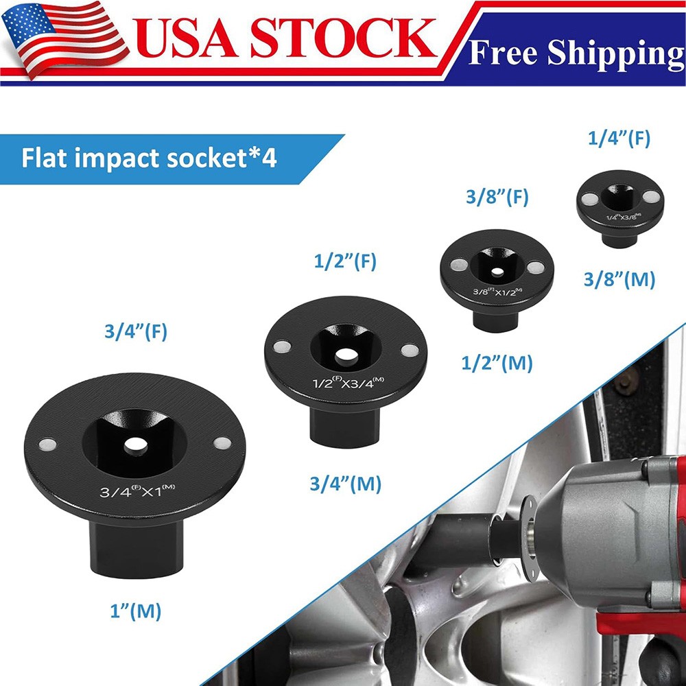 4Pcs Low Profile Impact Socket Adapter Set, Drive Ratchet Adapter Set, Magnetic