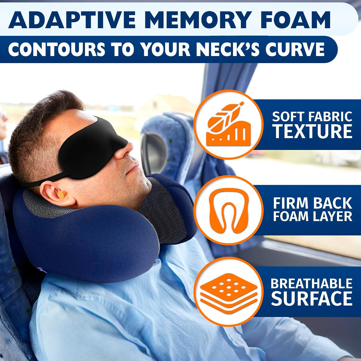 100% Memory Foam Neck Support Pillow with Adjustable Snap Buttons & Head Support