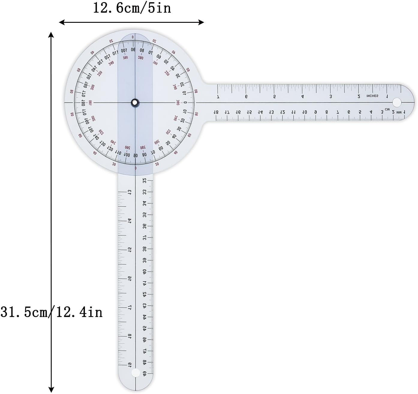 12 Inch Goniometer 360° Transparent Orthopedic Angle Ruler Clear Protractor