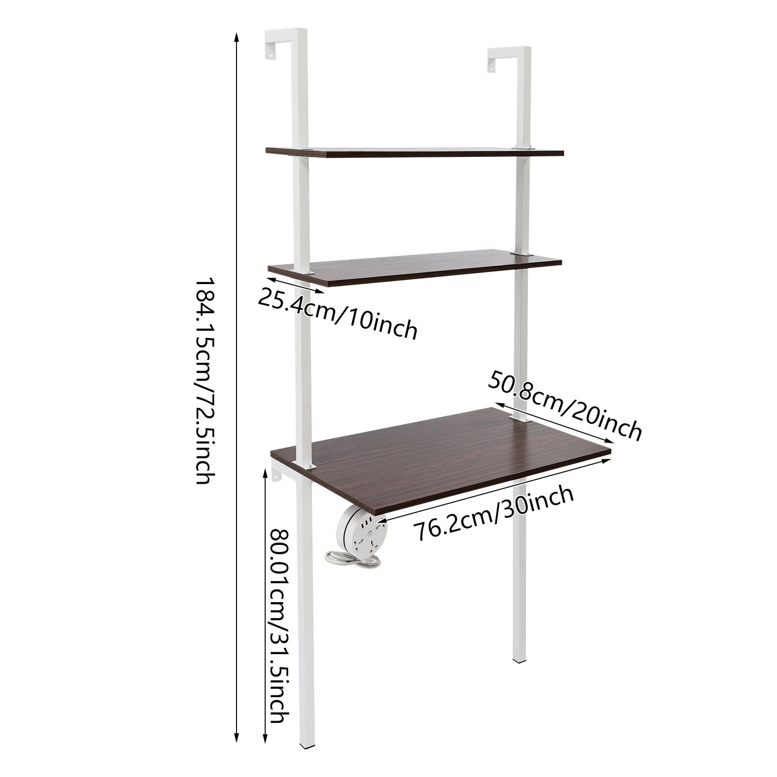 3 Tiers Computer Desk Wall Mounted Storage Shelf 72.5" Work Table W/ Power Strip