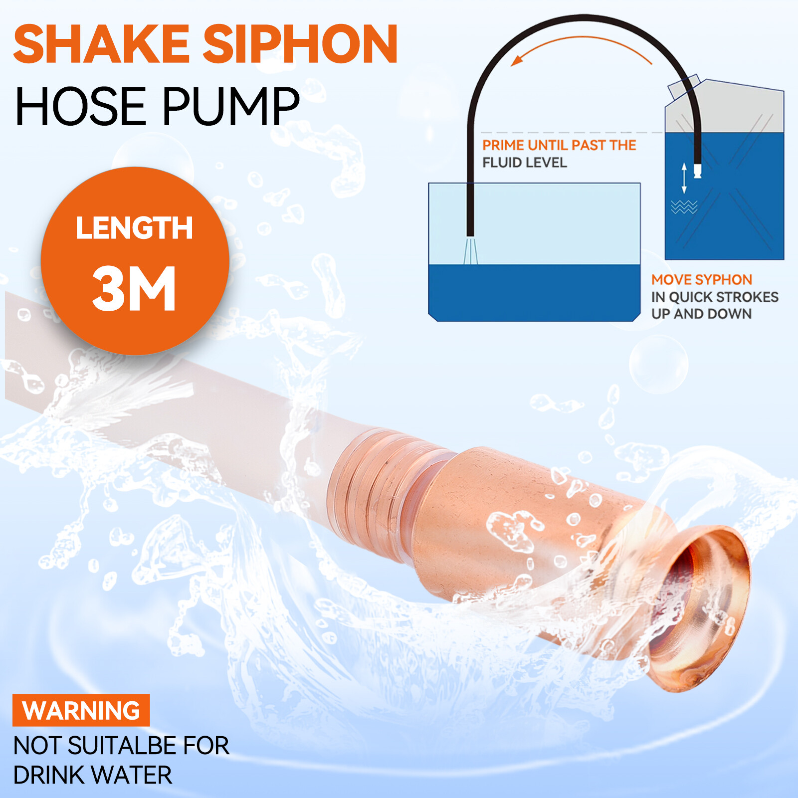 10FT X3/4" Siphon Hose Pump Self Priming Jiggler Shaker Transfer Fuel Water Oil.