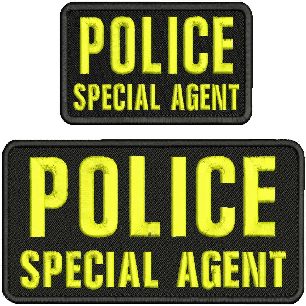 POLICE SPECIAL AGENT embroidery patches 4x8 and 3x6 hook on back YELLOW