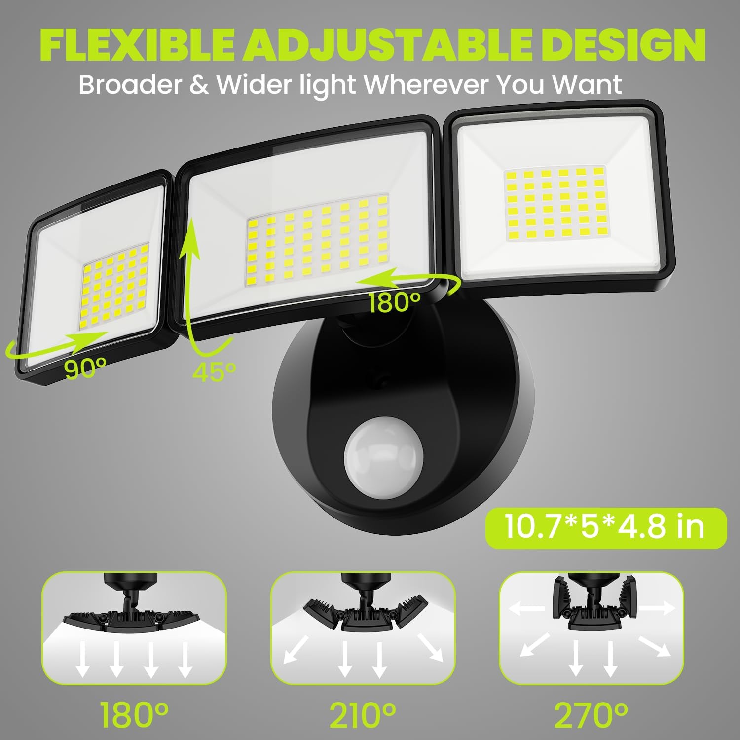 7500LM LED Security Light Motion Sensor Outdoor Lights, Adjustable 3 Head LED...
