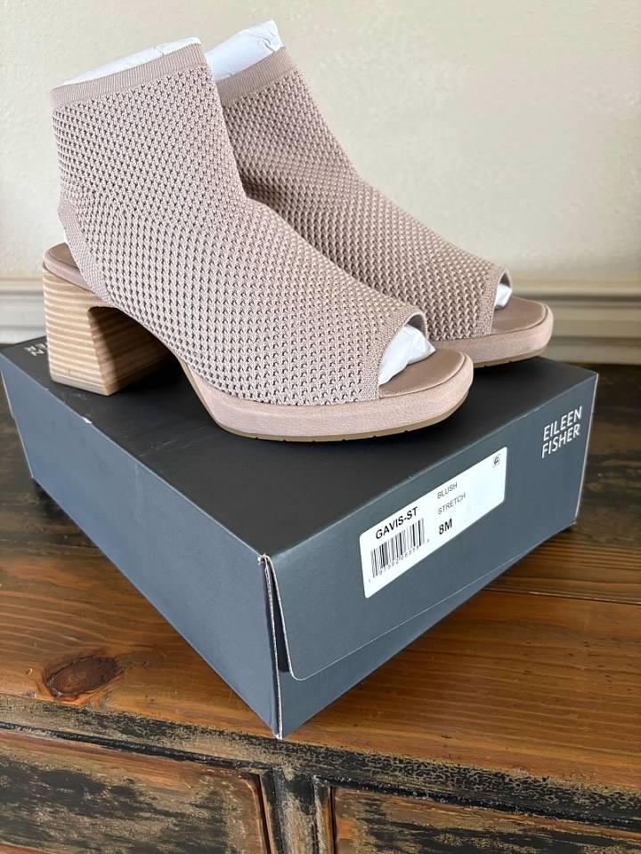 Eileen Fisher Gavis Cutout Booties  Stretch Knit Ankle Boots Beige-SZ 8-10 NIB