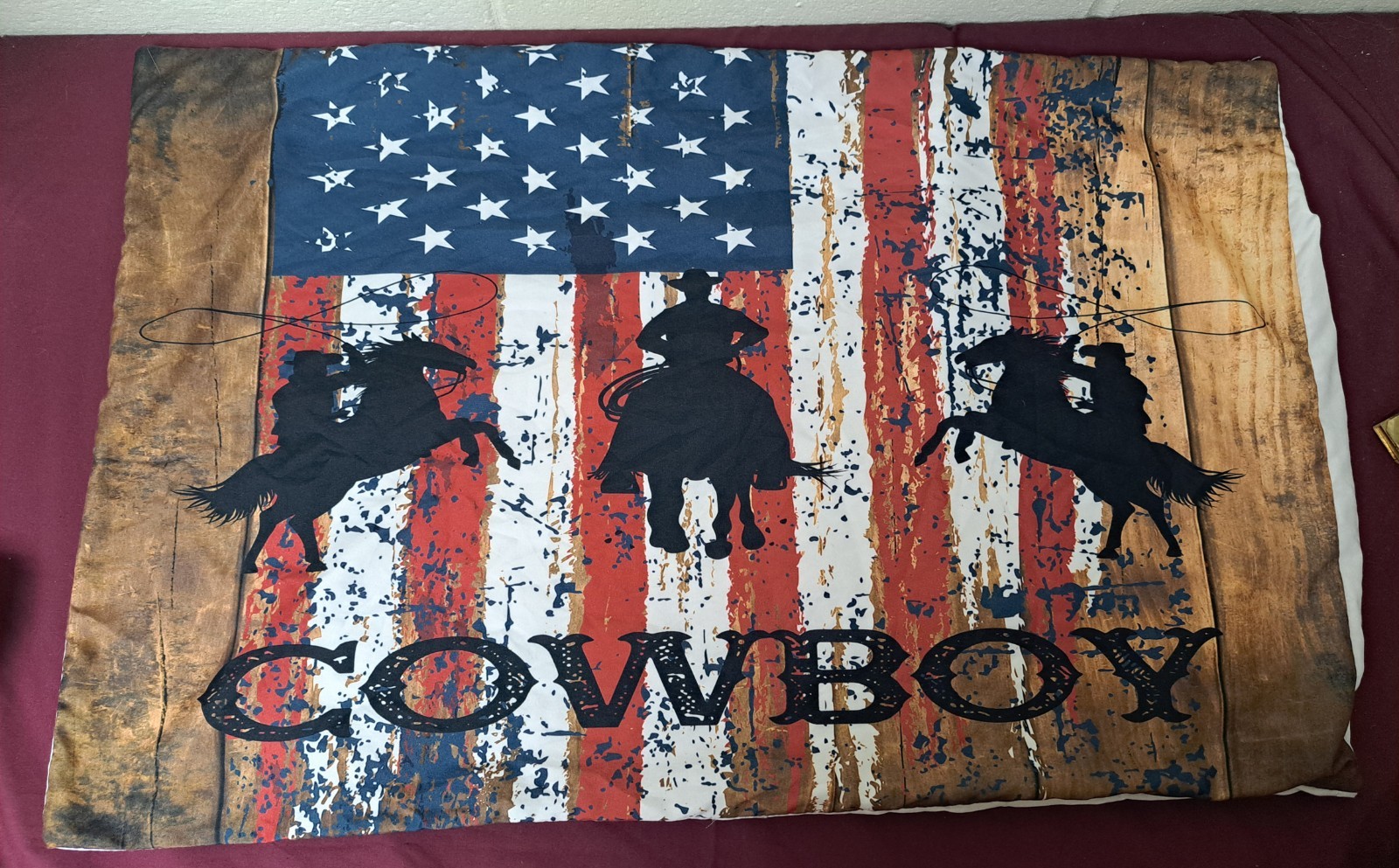 Cowboy Standard Size Pillowcase With A Red White And Blue Flag