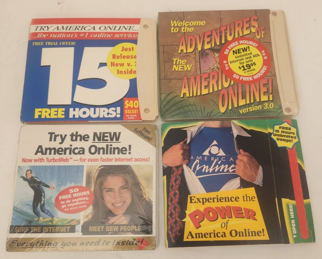 4 Vtg AOL America Online Windows 3.5" Floppy Disk Promo Mailer's HTF 3 SEALED