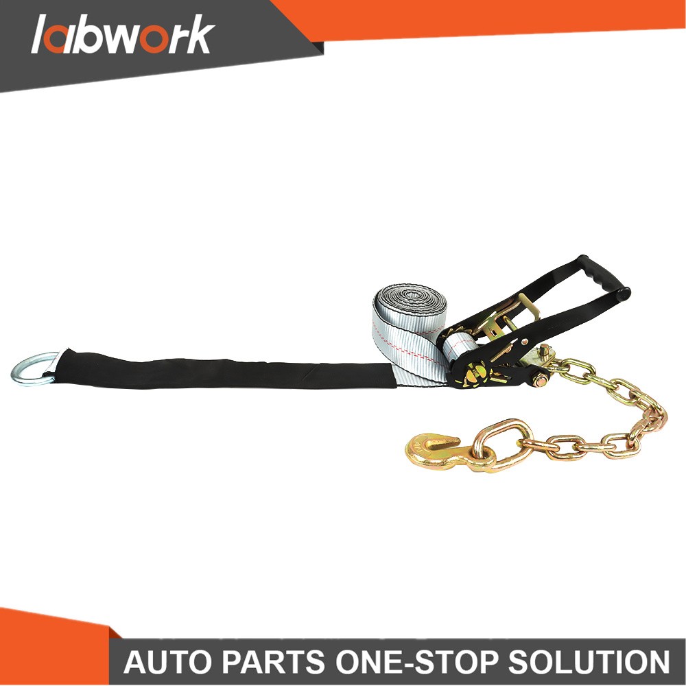 Labwork Car Tie Down with Chain Anchors 4 Pack 2 Inch x 96 Inch Silver
