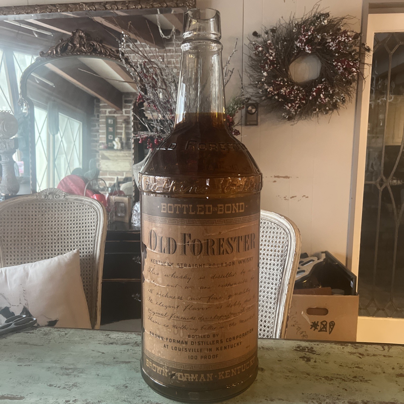 HUGE 31" Old Forester Bottled In Bond Glass Display Bottle