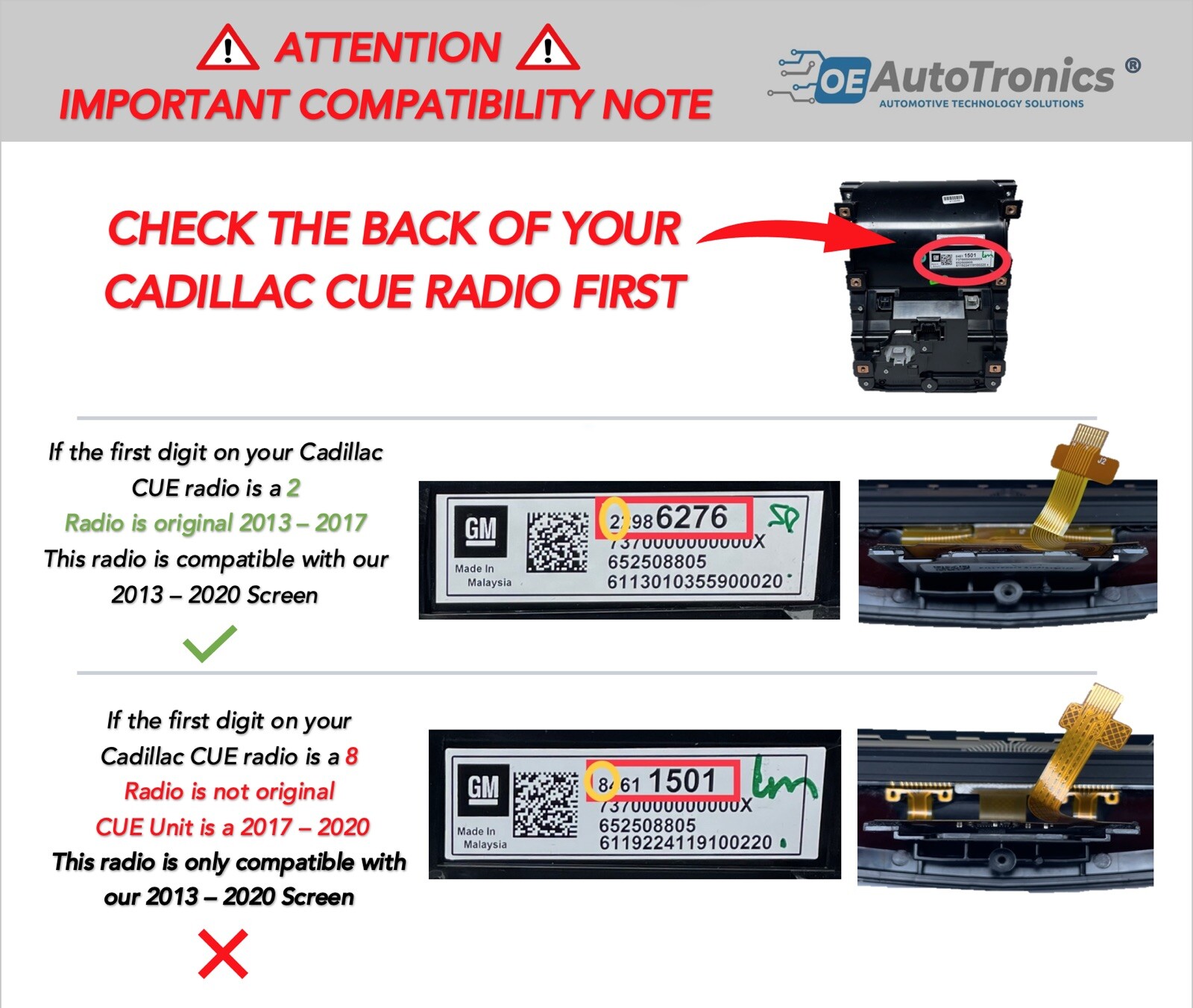Cadillac CUE OEM ATS CTS ELR ESCALADE SRX XTS Touch Screen Replacement Display