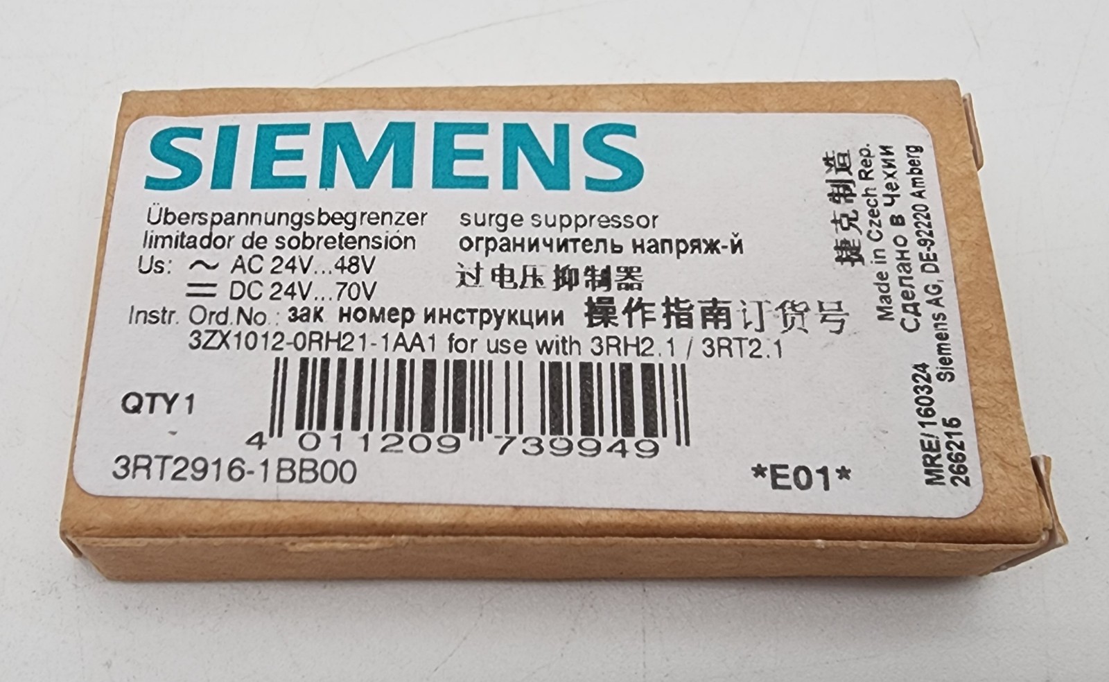 SIEMENS 3RT2916-1BB00 SURGE SUPPRESSOR WITH VARISTOR 3RT29161BB00 *NDA AVAILABLE