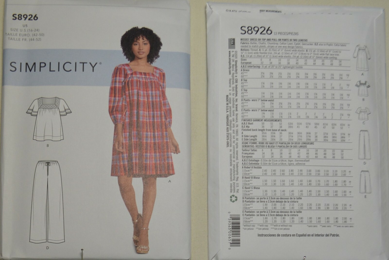 Simplicity- 8926 - Misses' Dress or Top and Pull-on Pants in Two Lengths