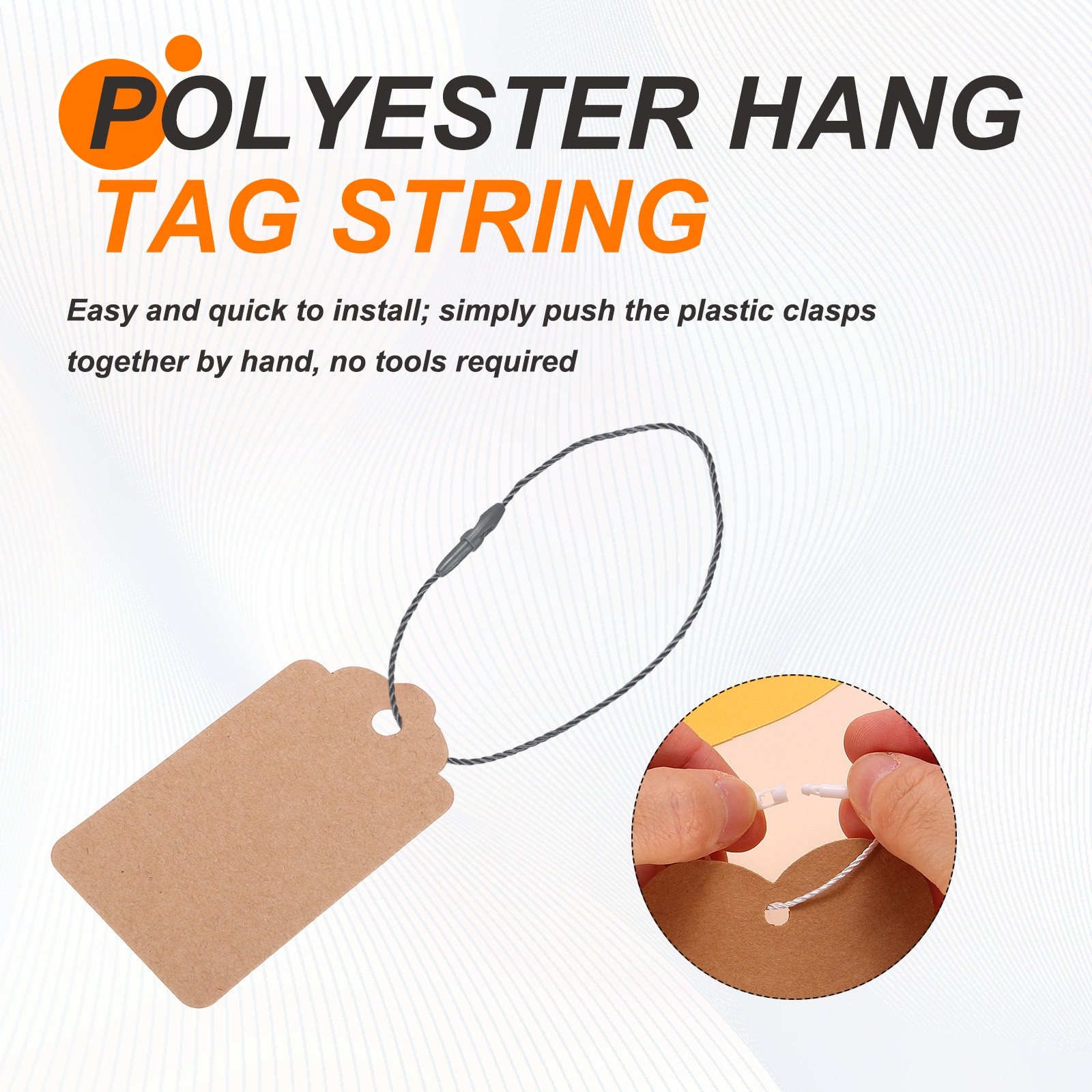 1000 Pcs Polyester Hang Tag String 8" Snap Lock Pins Loop Fastener, Gray