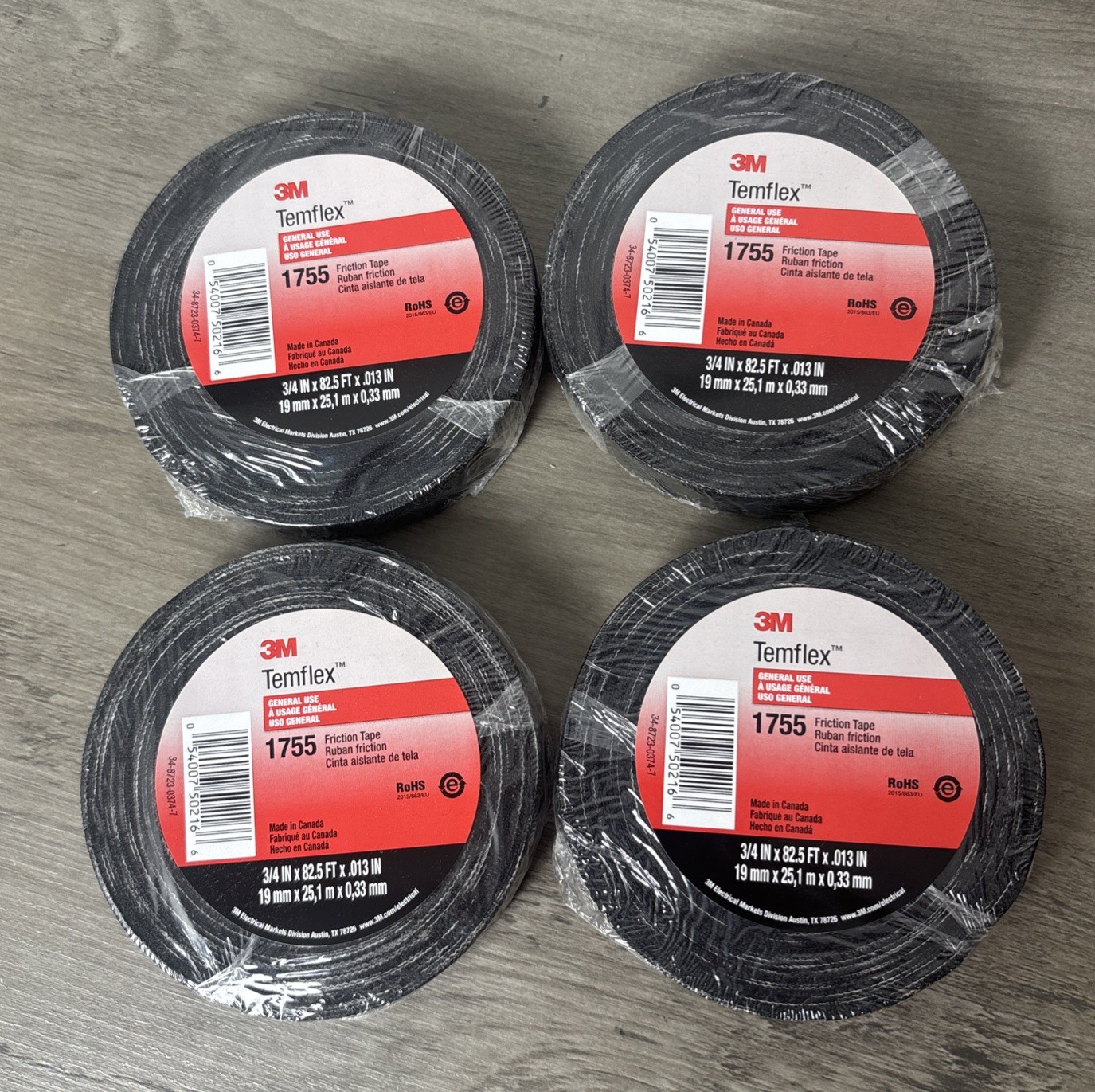 4 Rolls - 3M Temflex 3/4" x 82.5' Cotton Friction Tape #1755 Black, Free Ship 💥