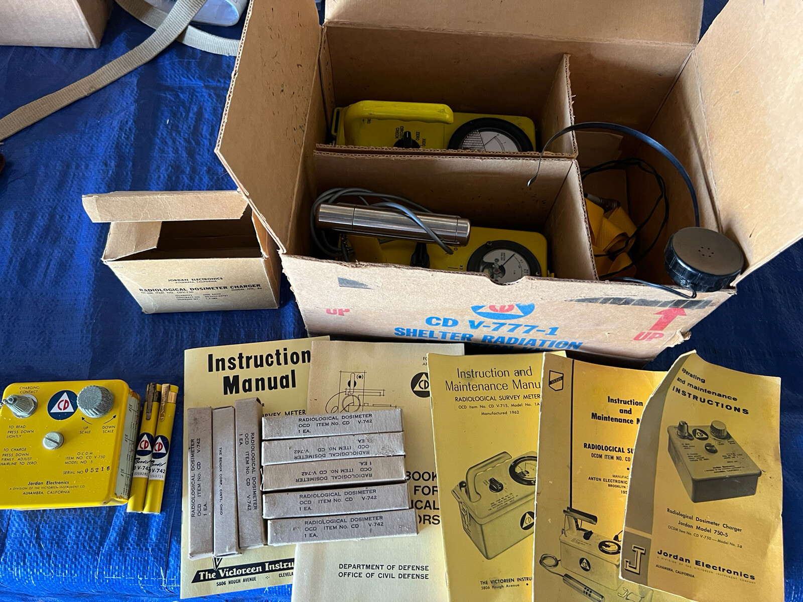 Vintage Civil Defense Shelter Radiation Detection Kit with Meters & Dosimeters