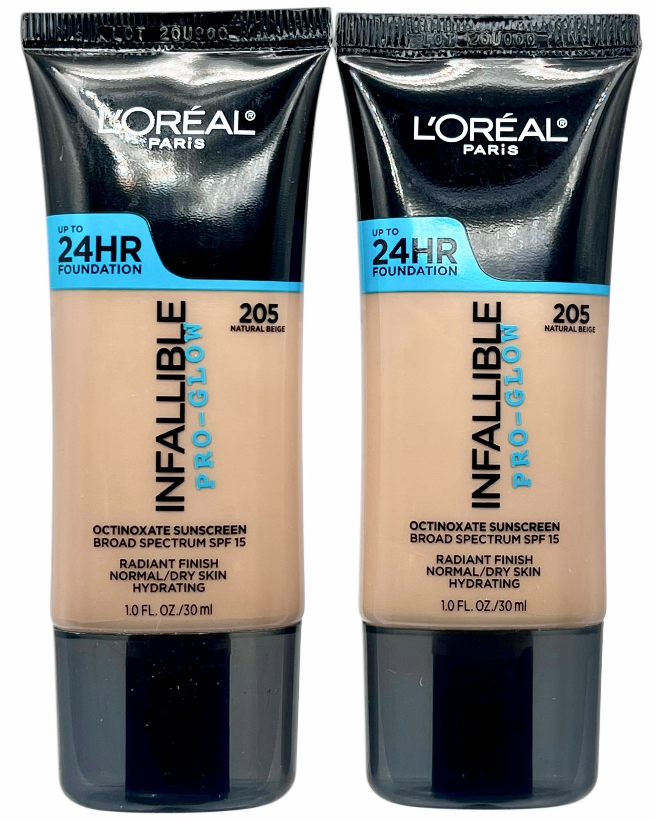 2 Pack L'Oreal Infallible Up To 24HR Pro-Glow Foundation 205 Natural Beige