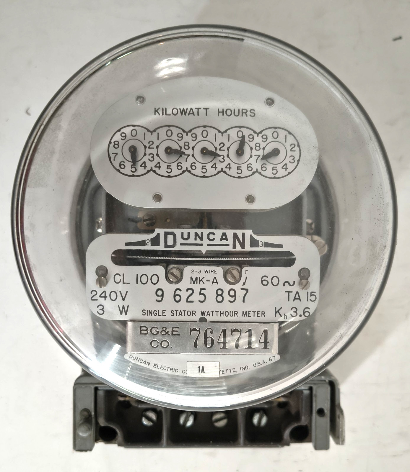 Duncan 5 Digit 240V  TA15 Watt Hour-Meter Type MK-A, , 60Hz, 2-3 Wire. Tested?