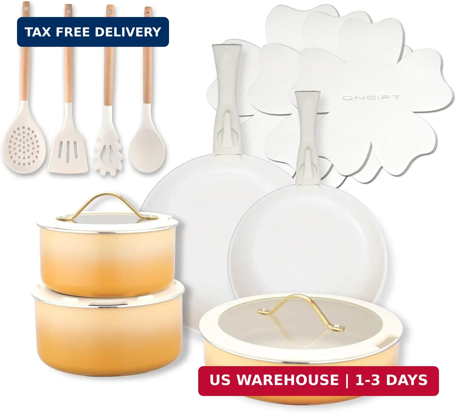 ONGIFT 20pcs Ceramic Cookware Set Nonstick, Detachable Handle Pots and Pans Set,