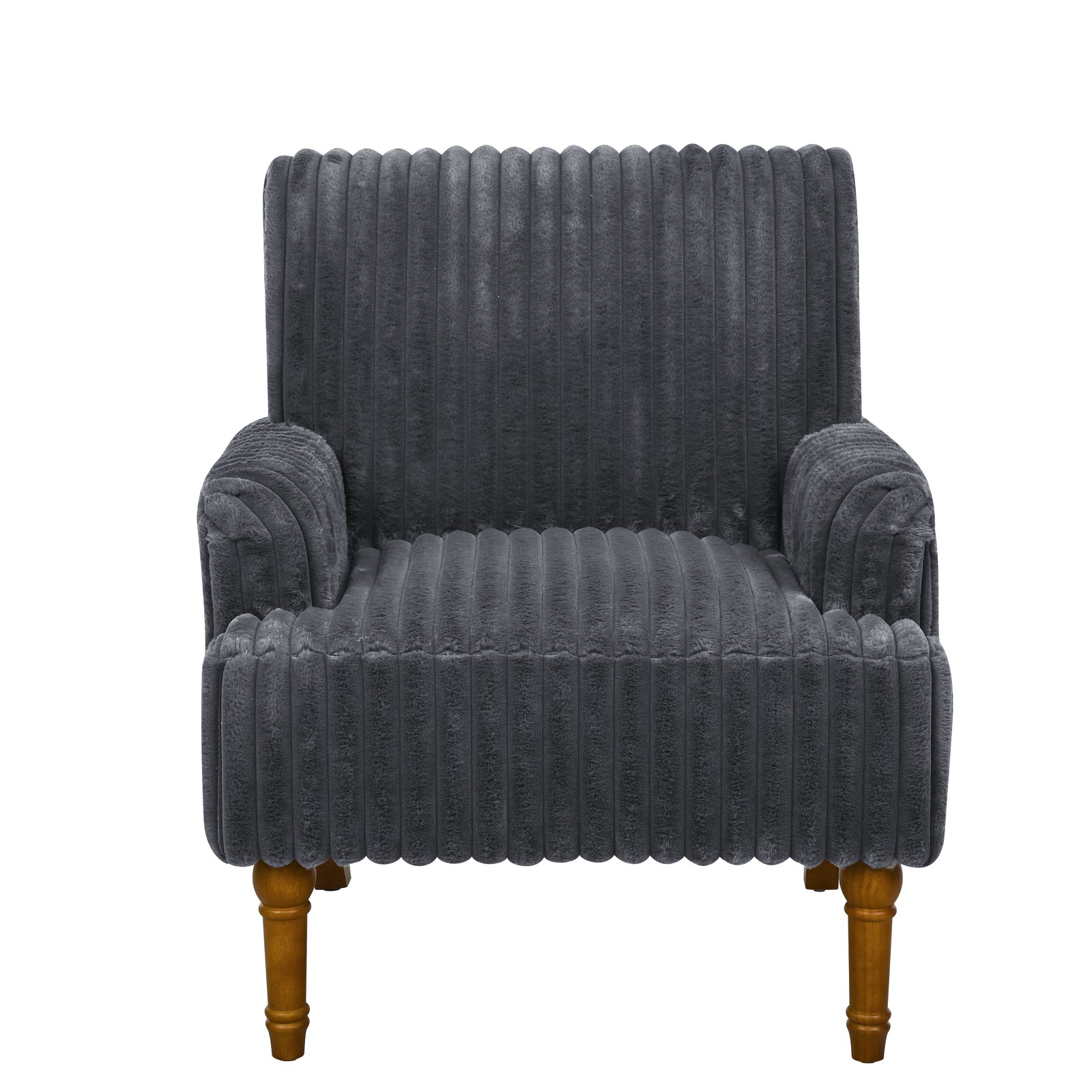 Dark Gray Wide Wale Corduroy Accent Chair Solid Wood Legs Living Room