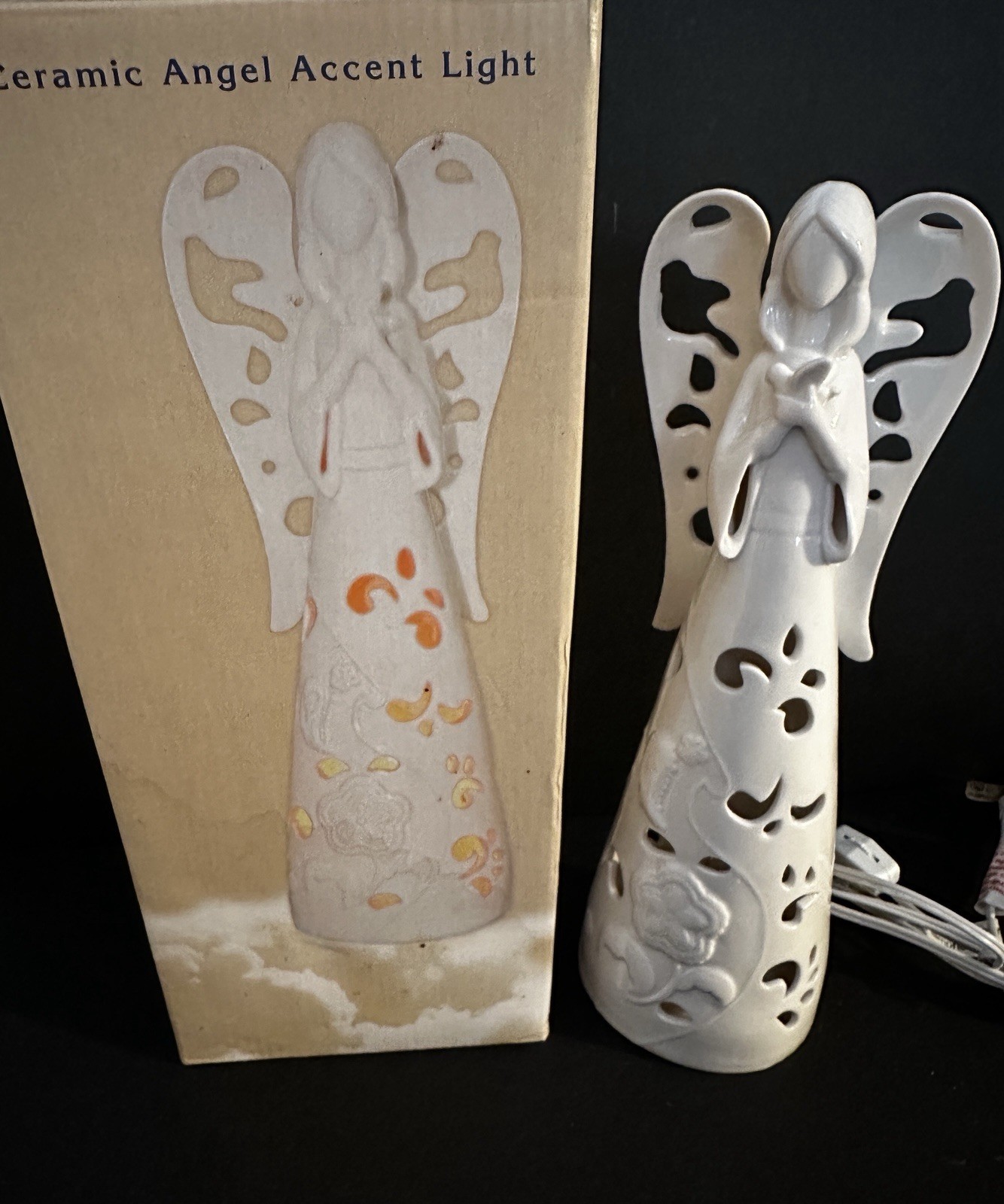 NEW White Ceramic Angel w/Bird Accent Nightlight Lamp 12” Christmas Home Decor