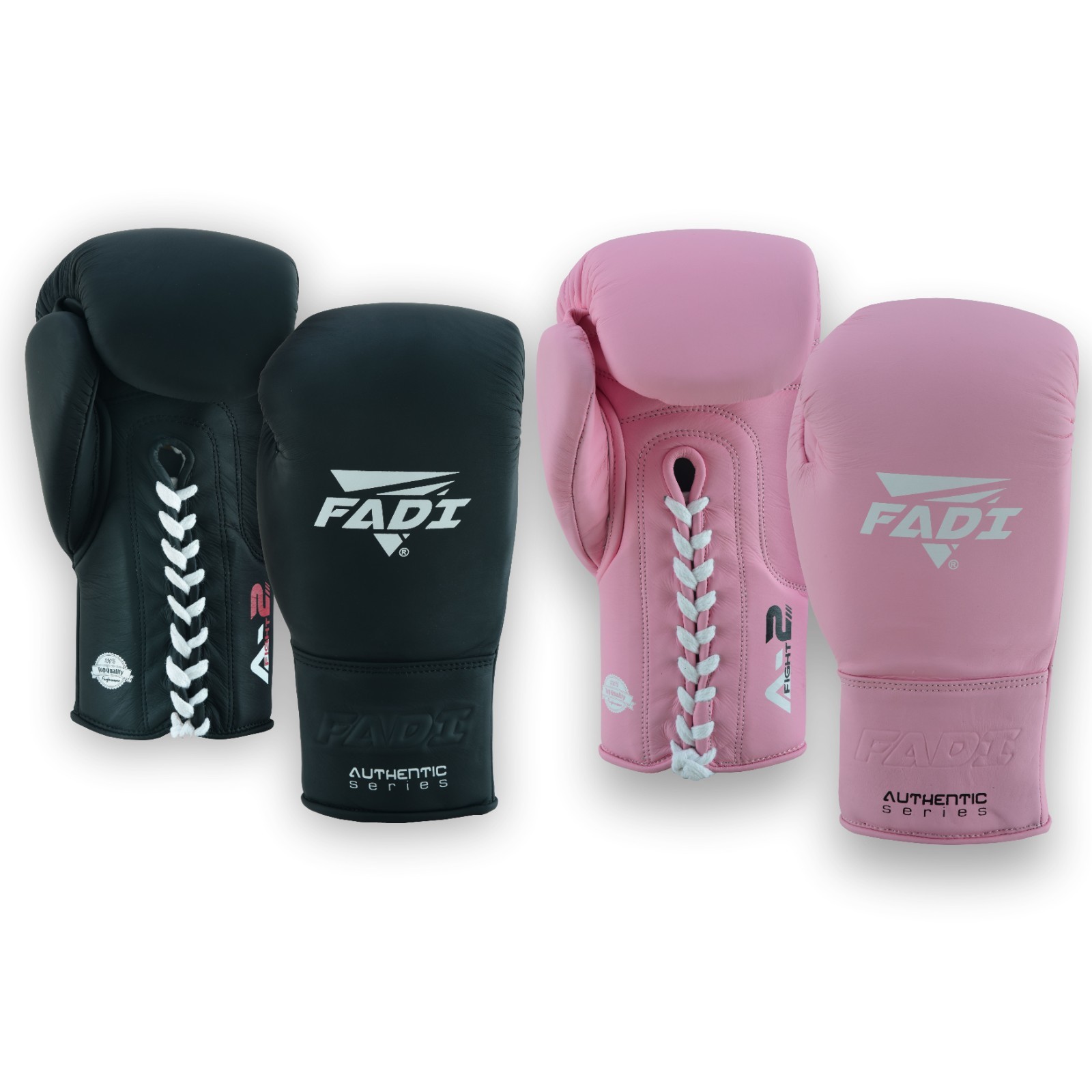FADI Sports 2 Pairs 16oz Lace-Up Boxing Gloves – Cowhide Leather Pink & Black