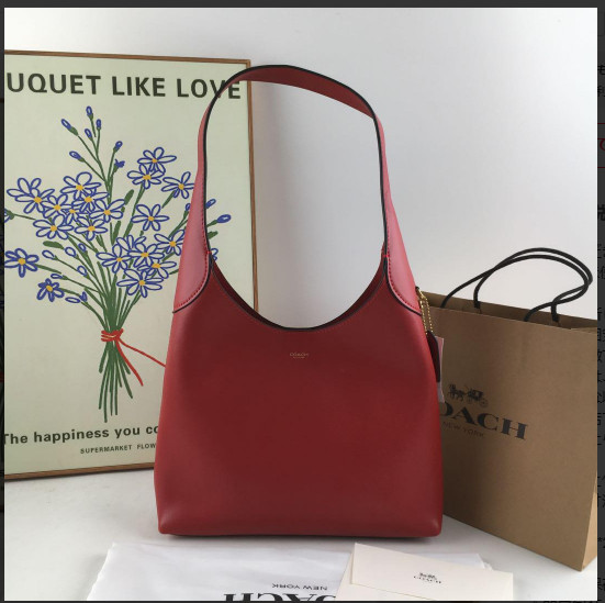 COACH CU068 Brooklyn Shoulder Bag 28 Natural Grain Leather Red Ruby Outlet