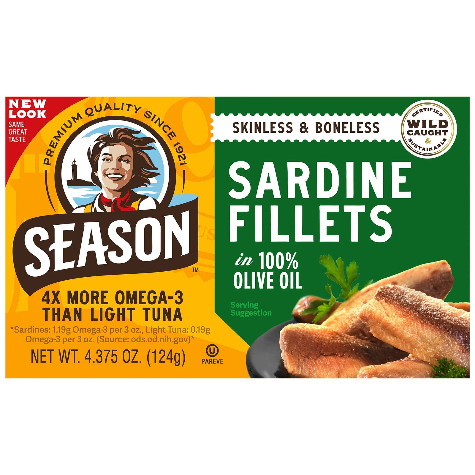 Season, Skinless & Boneless Sardines In Olive Oil, 4.375 oz, 6-Count