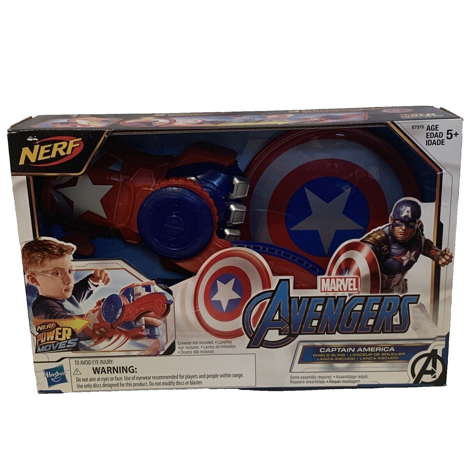 NERF Power Moves Marvel Avengers Captain America Shield Sling Disc-Launching Toy
