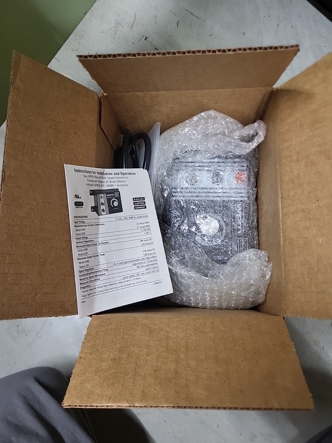 Bodine 0790WG Electric DC Speed Control Input-115v Output-130 2.5 Amp Brand New