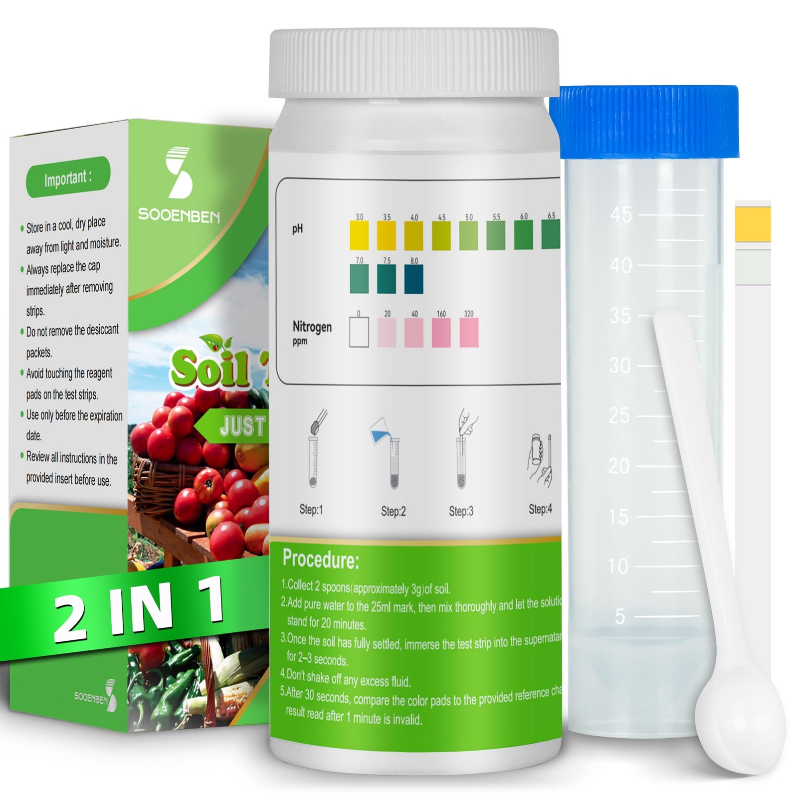 2-in-1 pH & Nitrogen Soil Test Kit, Home Testing Kit for Lawns Green