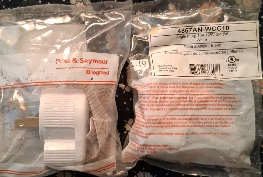 2 Pass&Seymour White Angle Plugs 15A  4867AN-WCC10