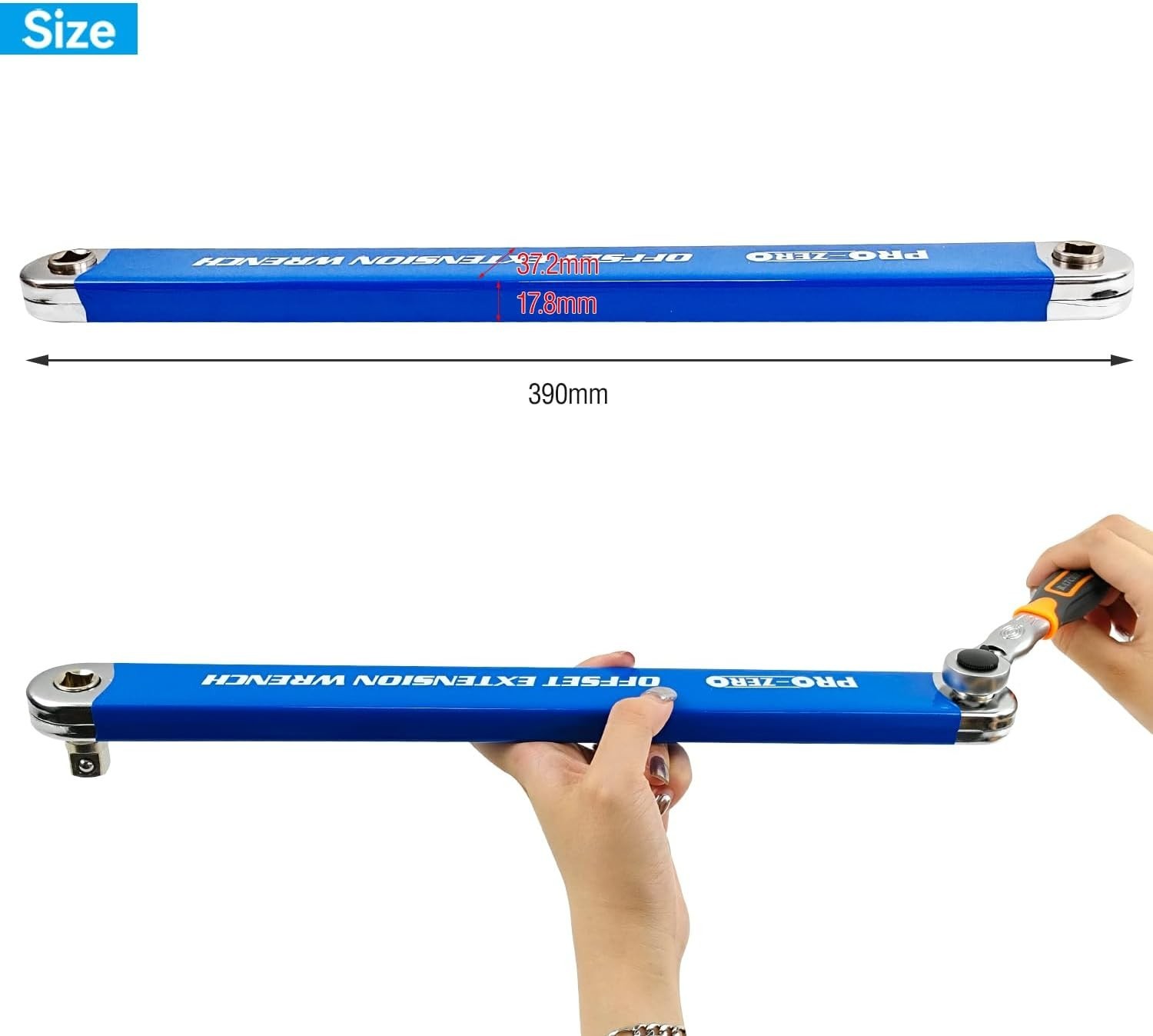 Impact Ready Offset Extension Wrench, Tight Reach Wrench Set, Blue