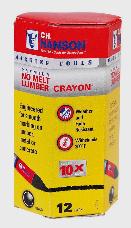 12 C.H. Hanson No Melt BLACK Lumber Crayon 4.5"  Marking Tool Weather Resistant