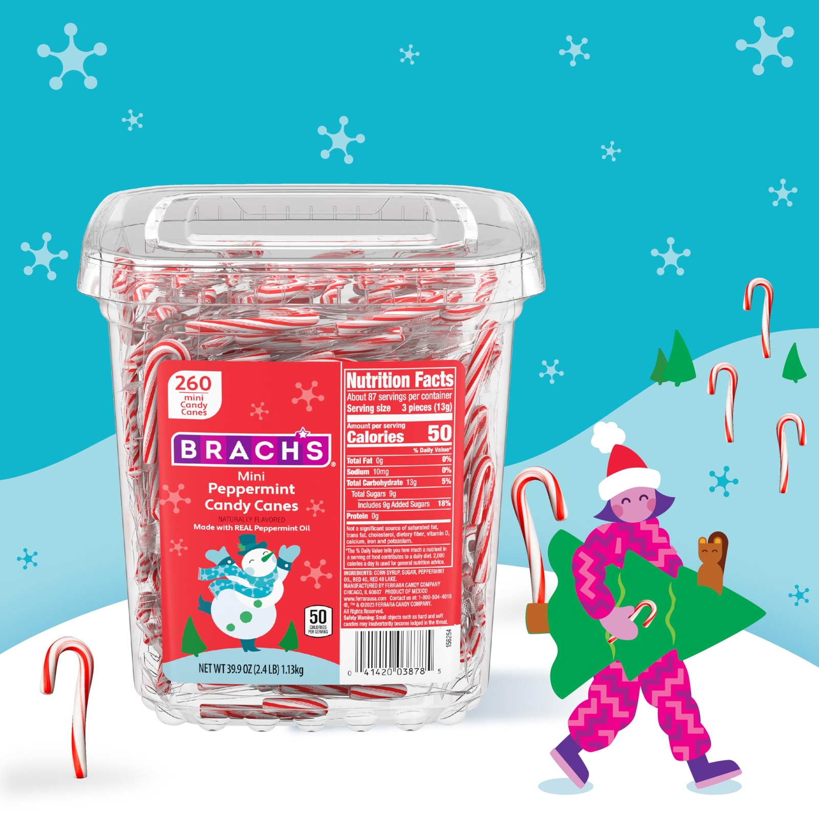 Brach's Mini Candy Canes Tub 260 Count Peppermint