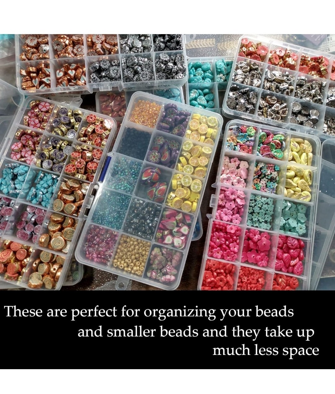 10 Pack 15 Grids Plastic Bead Organizer Containers Storage, Adjustable Dividers