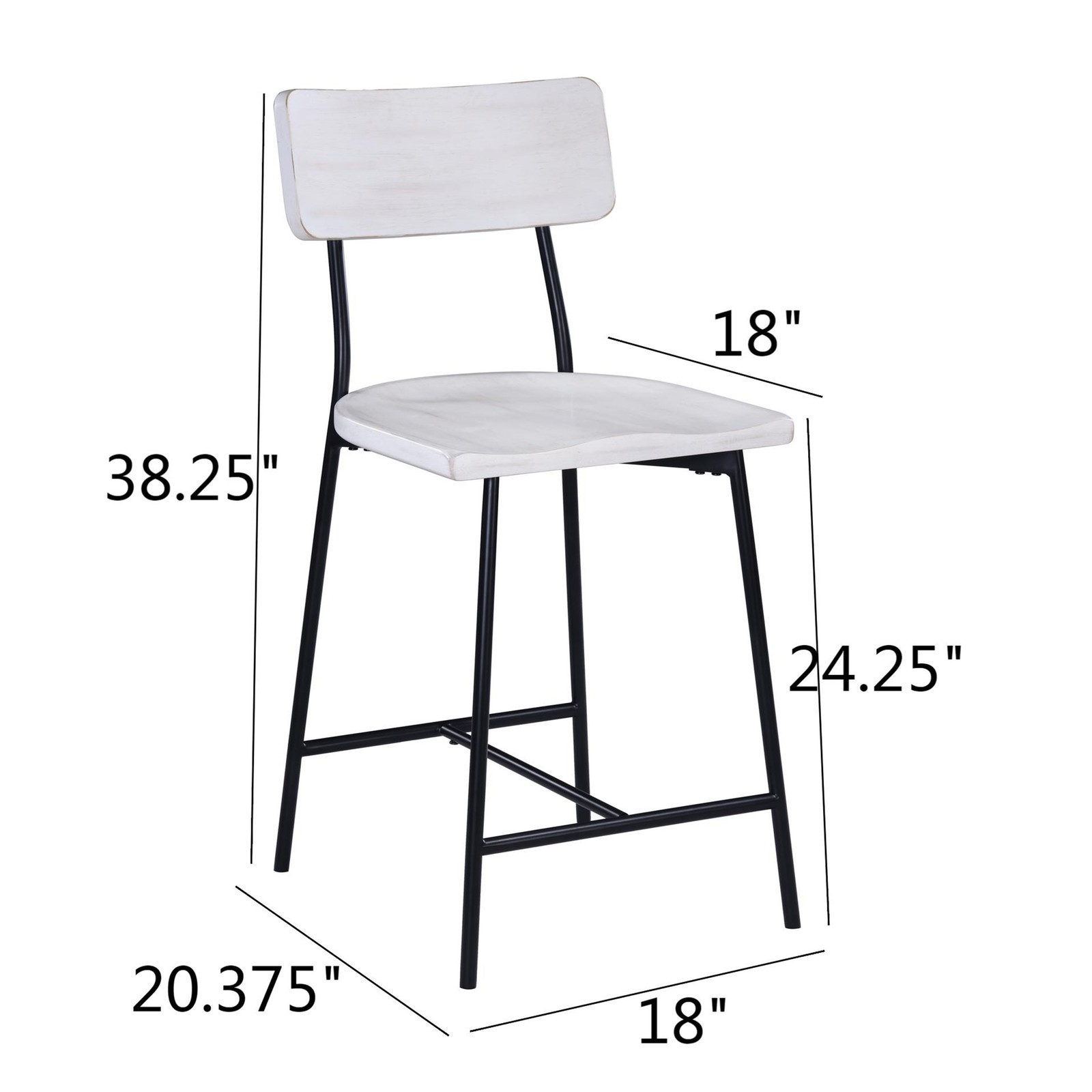 Badin Wood & Metal Modern Counter Stool, Industrial Style with Backrest
