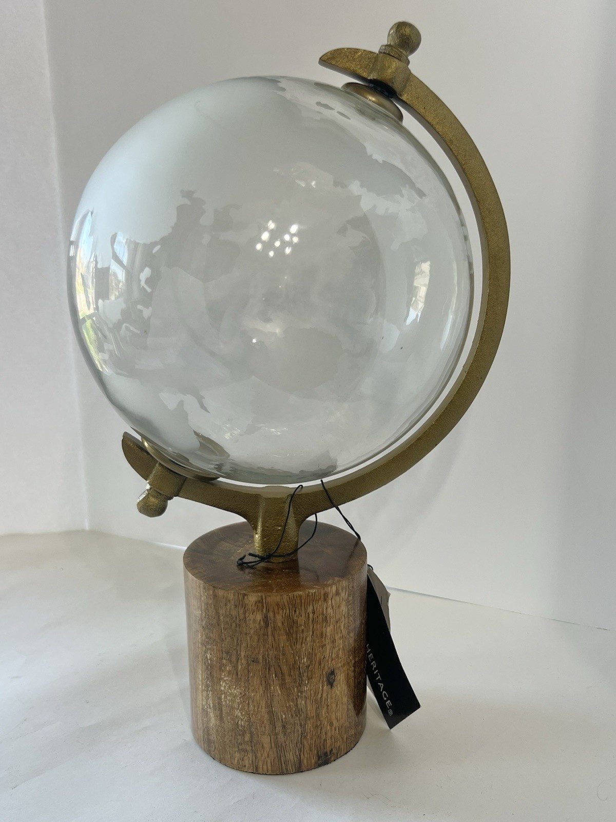 Decorative Frosted Glass Globe wooden base 14" Tall Drexel Heritage