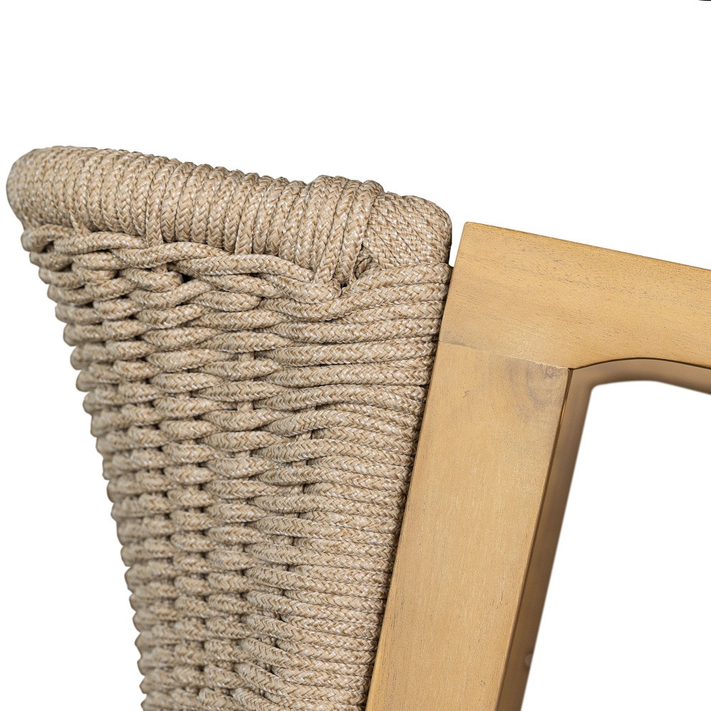 Dining Chair Set of 2 - Light Teak Acacia Wood, Patio Style with Rope Backrest