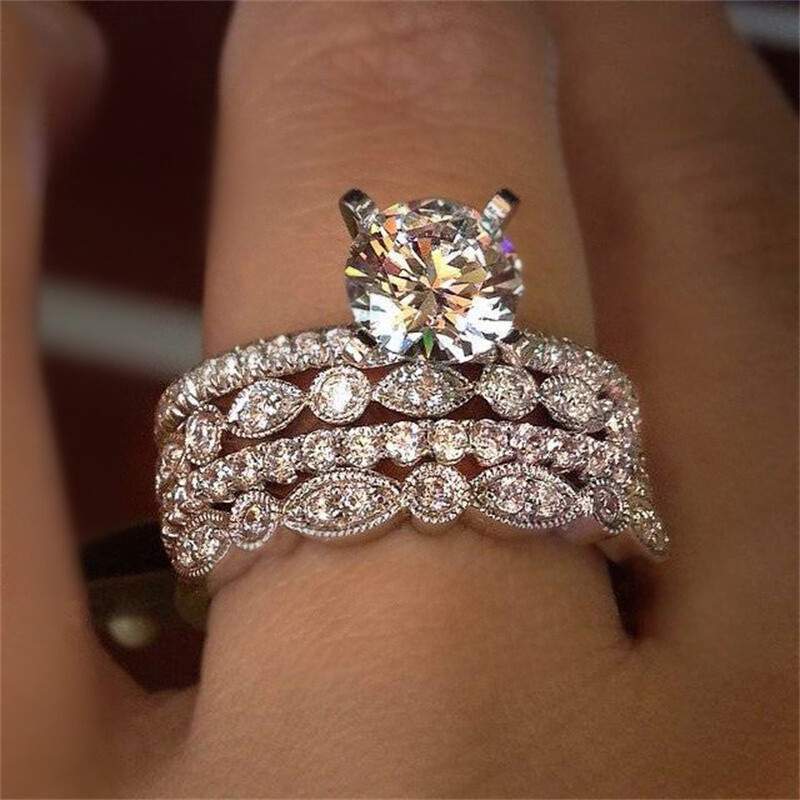 Women Elegant 925 Silver Filled Rings Cubic Zirconia Wedding Jewelry Size 6-10